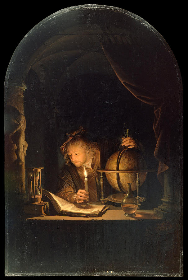 Gerrit Dou Painting - Astronomer by Candlelight by Gerrit Dou