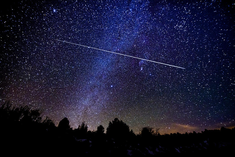 Astrophotography Meteor Shower with Milky Way Galaxy and Stars Photograph by Adventure_Photo