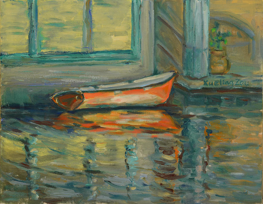 Boat Painting - At Boat House 2 by Xueling Zou