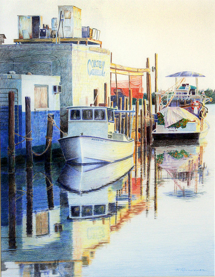 Boat Painting - At Cortez Docks by Roger Rockefeller