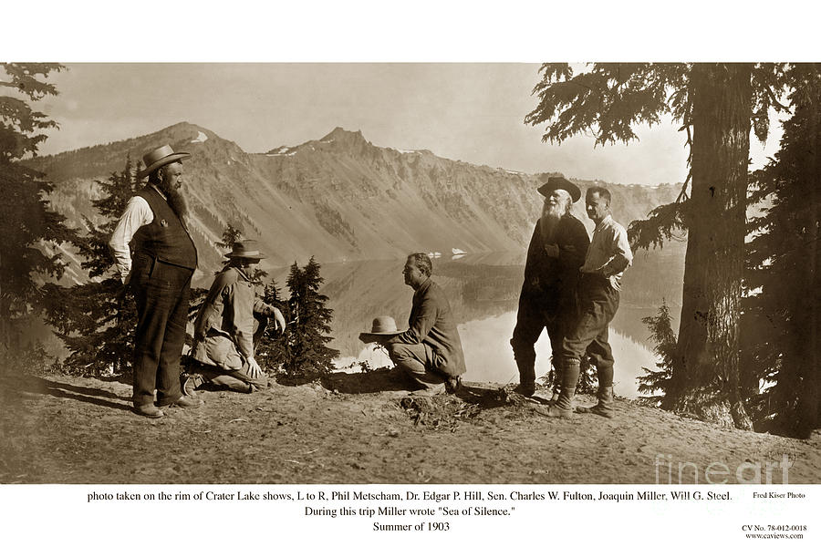 Portland Photograph - At Crater Lake are Phil Metscham Dr. Hill Senator Fulton- Joaquin Miller and William Steel Summe1903 by Monterey County Historical Society