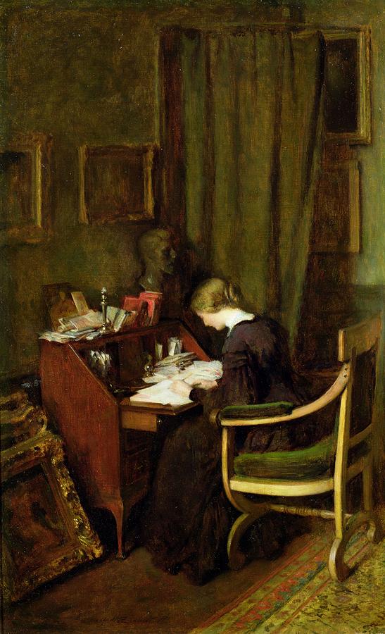 Bureau Painting - At Her Desk by Henry Thomas Schafer