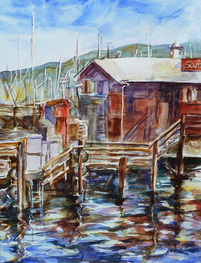 At Monterey Wharf CA Painting by Xueling Zou