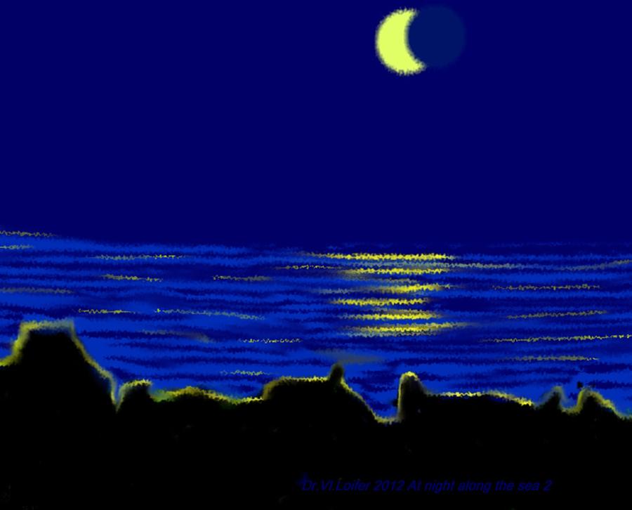 At night along the sea 2 Digital Art by Dr Loifer Vladimir