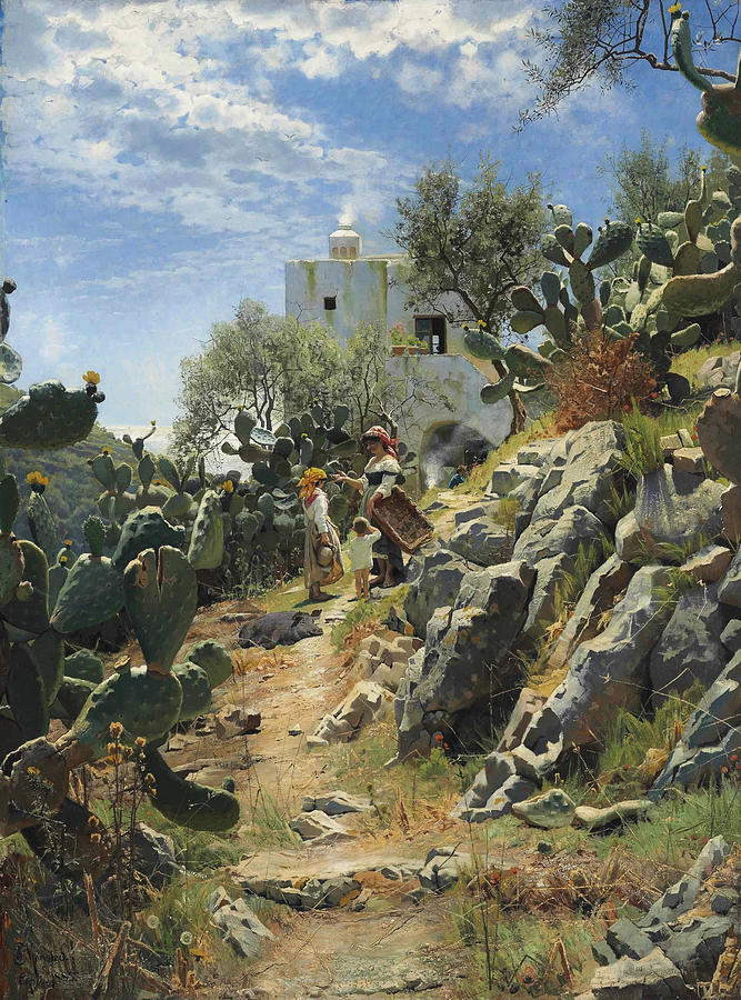 Fruit Painting - At Noon on a Cactus Plantation in Capri by Peder Mork Monsted