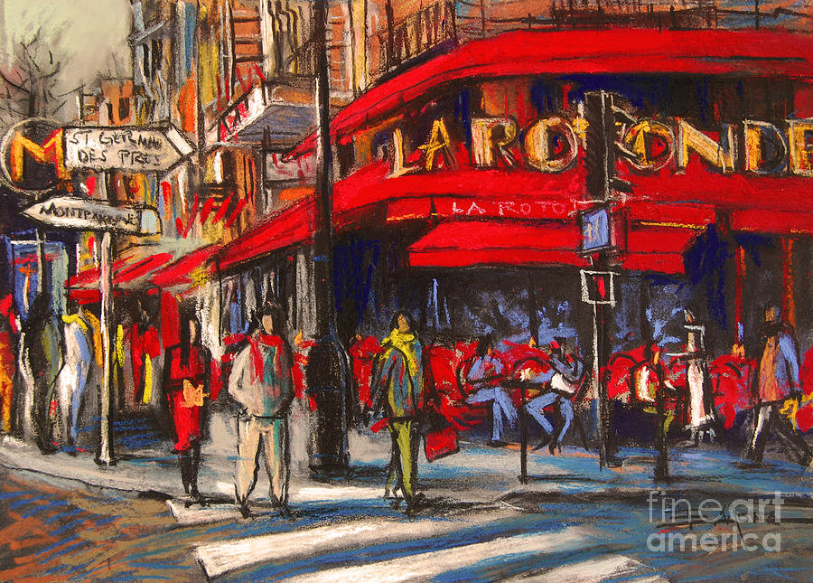 At The Cafe De La Rotonde Paris Pastel by Mona Edulesco