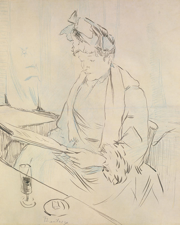At the Cafe Drawing by Henri de Toulouse-Lautrec