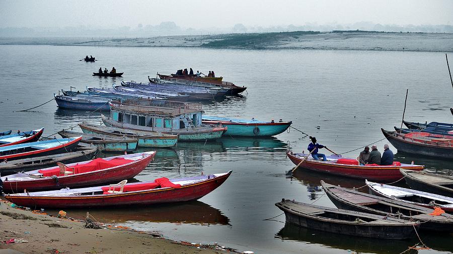 At the Docks - Varanasi India Photograph by Kim Bemis