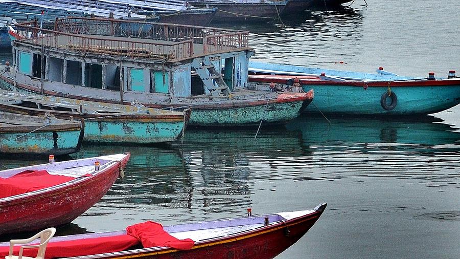 At the Docks II - Varanasi India Photograph by Kim Bemis
