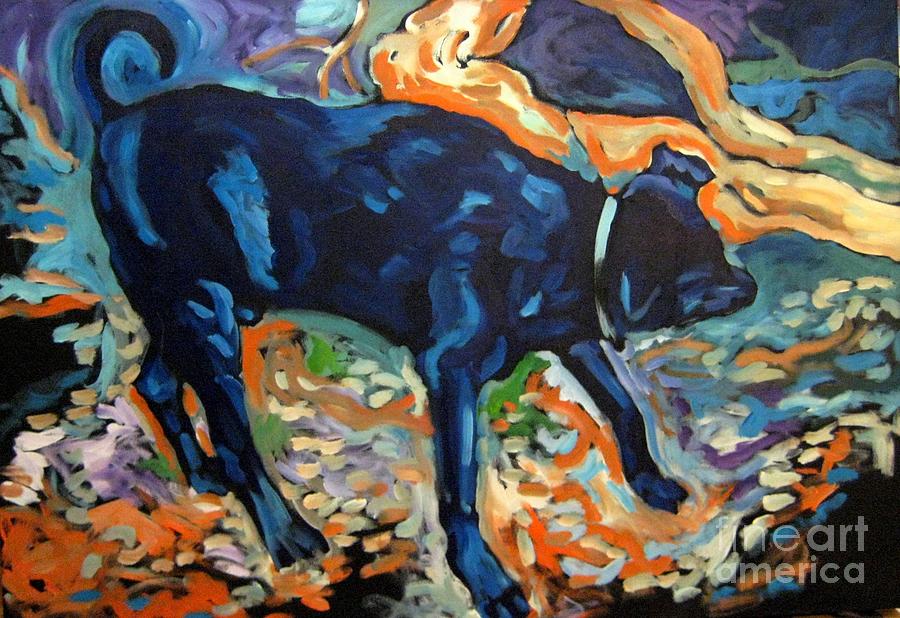 Expressionistic Painting - At the Dog Beach by Kat Corrigan