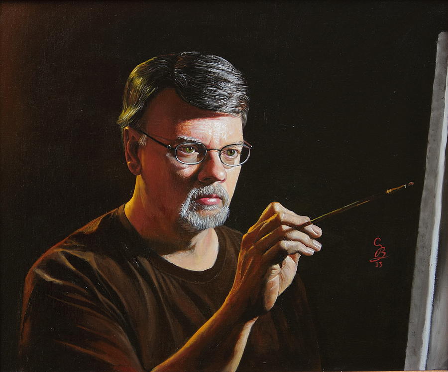 At The Easel Self Portrait Painting by Glenn Beasley