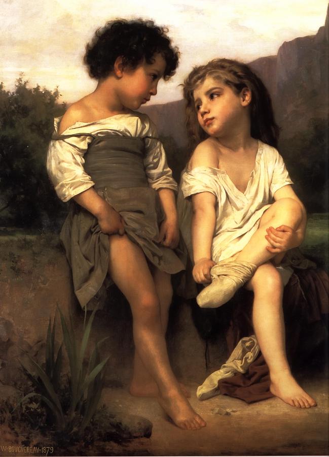 Vintage Digital Art - At the Edge of the Brook by William Bouguereau