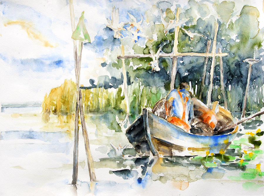 Summer Painting - At The Fish Trap by Barbara Pommerenke Summer Painting - At The Fish Trap by Barbara Pommerenke