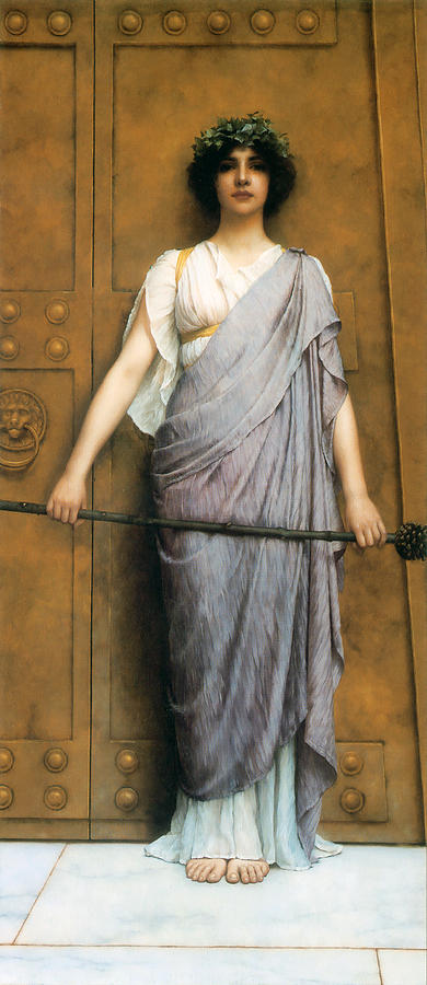 At the Gate of the Temple Painting by John William Godward