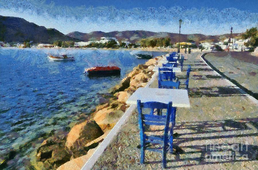 At the port of Ios island Painting by George Atsametakis
