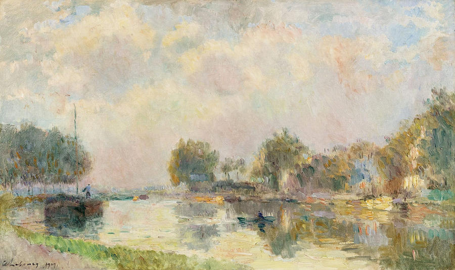 At the Riverbank Painting by Albert Lebourg