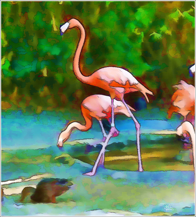 At the Zoo - Flamingo Painting by Douglas MooreZart
