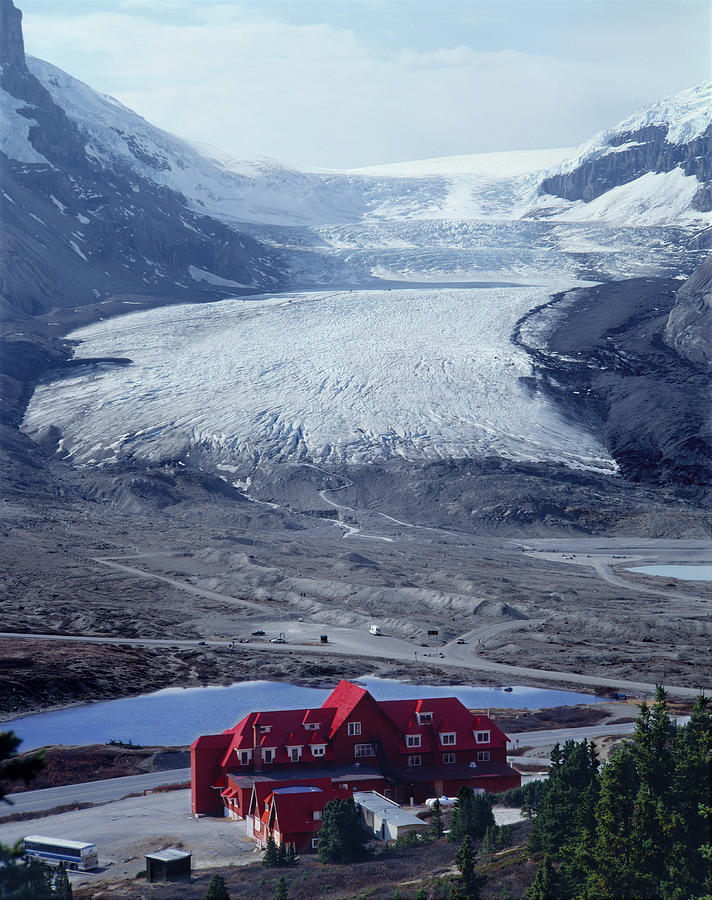 1M3734-Athabasca Glacier w Original Icefields Chalet Photograph by Ed  Cooper Photography