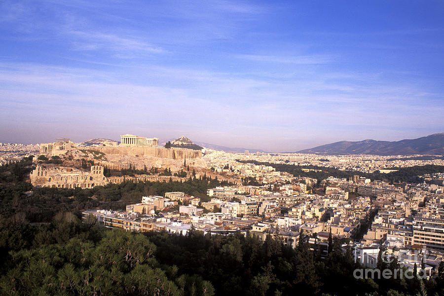 Athens And Acropolis, Greece Photograph by Bill Bachmann