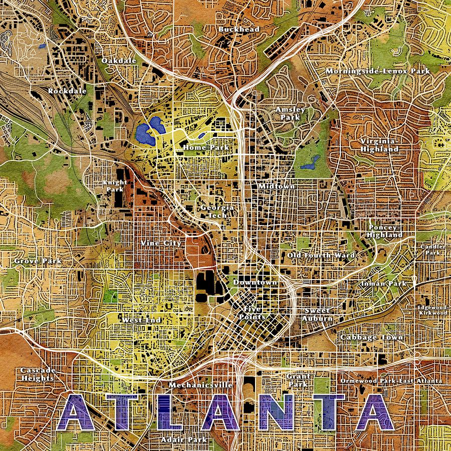 Atlanta Map Digital Art by Paul Hein - Fine Art America