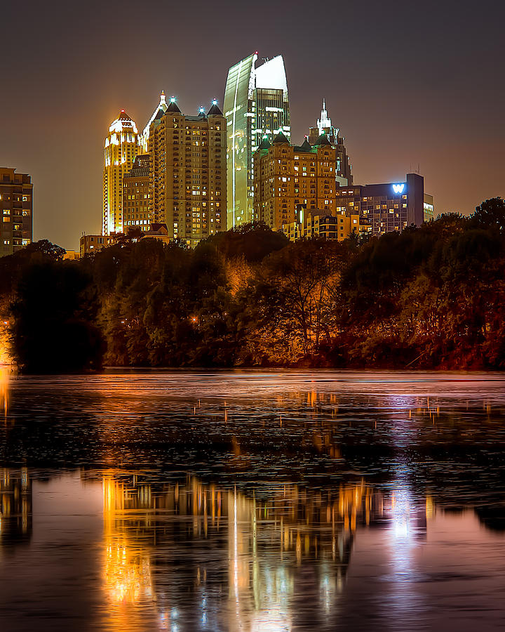 Atlanta. Night Piedmont Park lake. Photograph by Anna Rumiantseva
