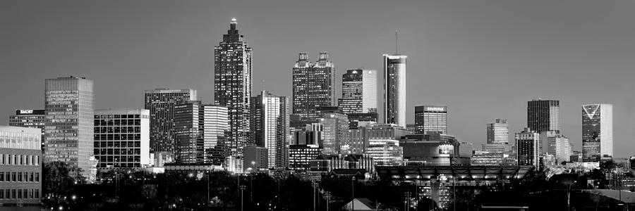 Atlanta Skyline at Dusk Downtown Black and White BW Panorama Photograph by Jon Holiday