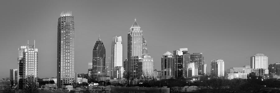 Atlanta Skyline at Dusk Midtown Black and White BW Panorama Photograph by Jon Holiday