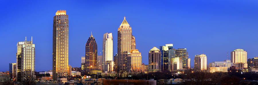 Atlanta Skyline at Dusk Midtown Color Panorama Photograph by Jon Holiday