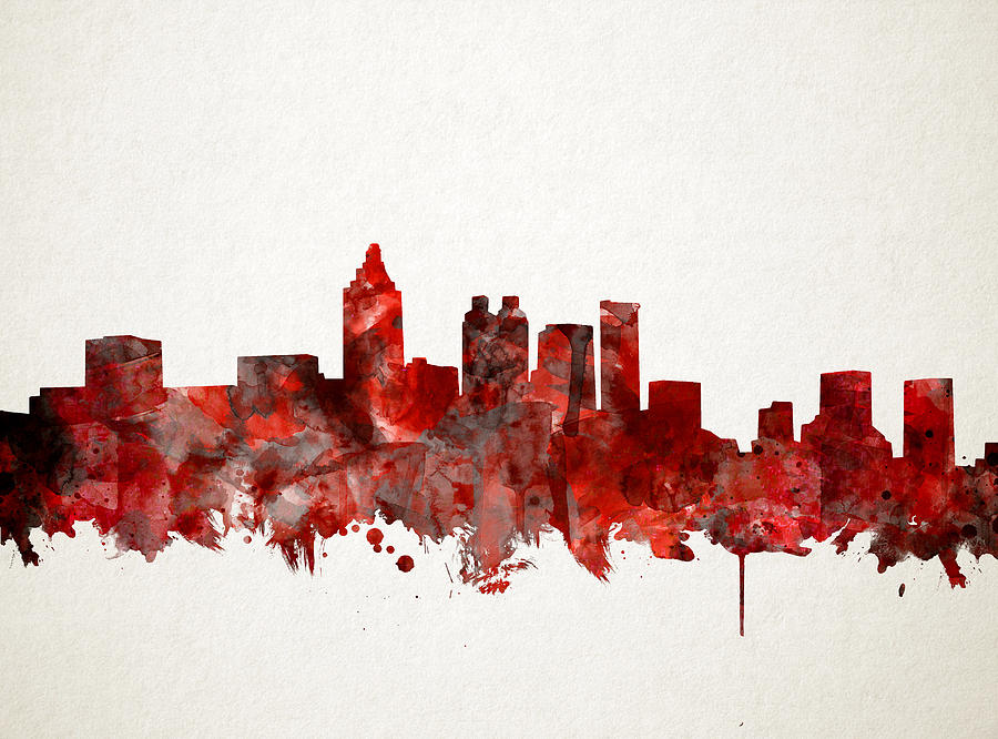 Atlanta Skyline Watercolor Red Painting by Bekim M