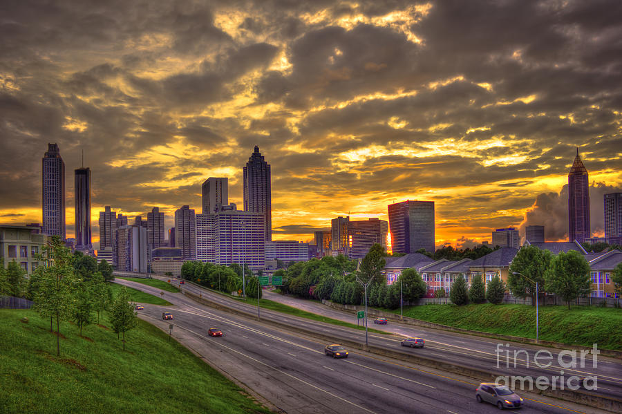 Atlanta Sunset Skyline Photograph by Reid Callaway