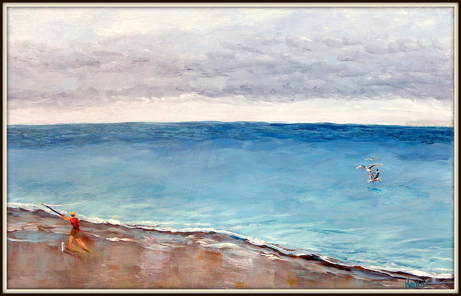 Atlantic Beach Fishing Painting by Deborah Naves