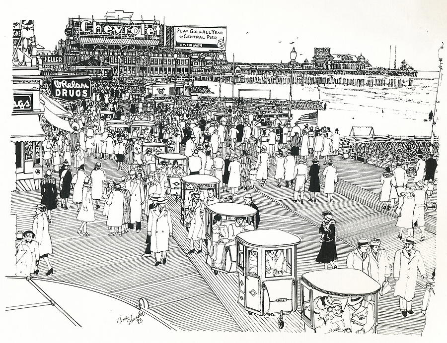 Atlantic City Boardwalk 1940 Drawing by Ira Shander
