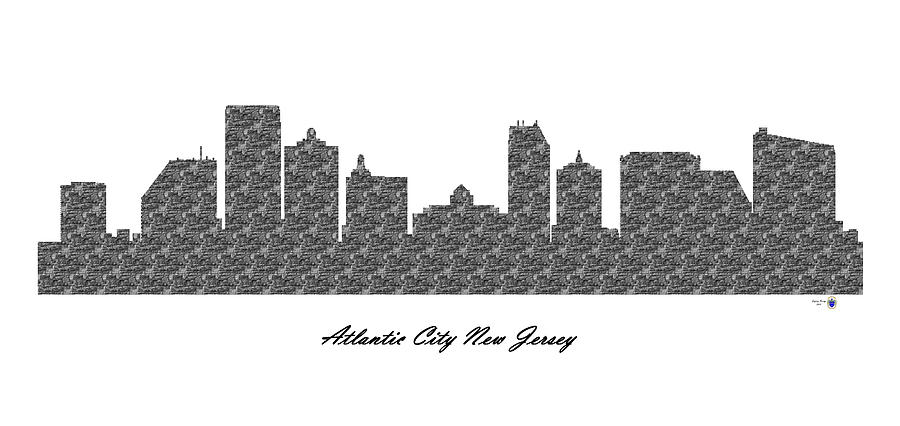 Atlantic City New Jersey 3D BW Stone Wall Skyline Digital Art by Gregory Murray