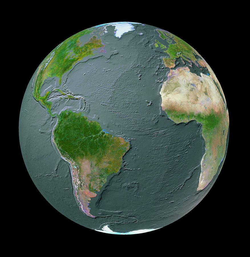 Map Photograph - Atlantic Ocean Geosphere With Bathymetry by Copyright Tom Van Sant/geosphere Project, Santa Monica/science Photo Library