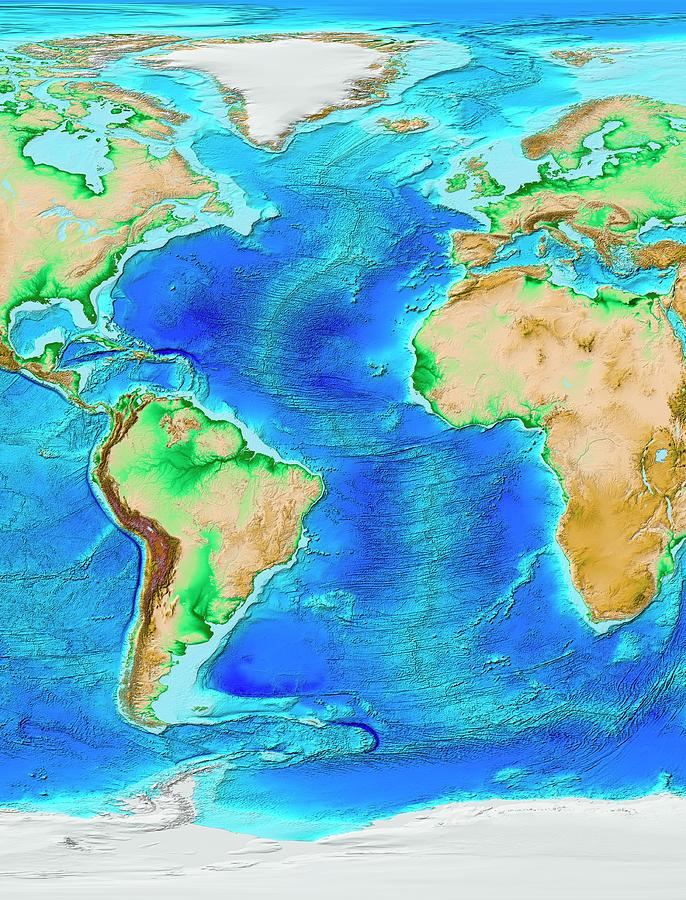 Topographical Map North Atlantic Ocean 