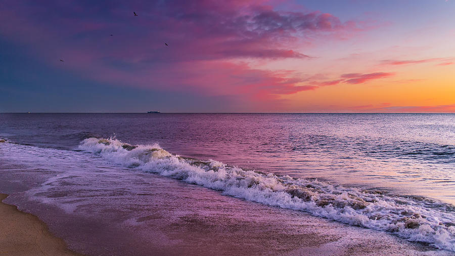 Atlantic Ocean waves at sunrise, Delaware, USA Photograph by Clif Burns