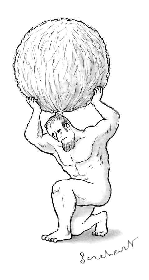 Atlas Holds Up His Hair In A Huge Balled Up Bun Drawing by David Borchart