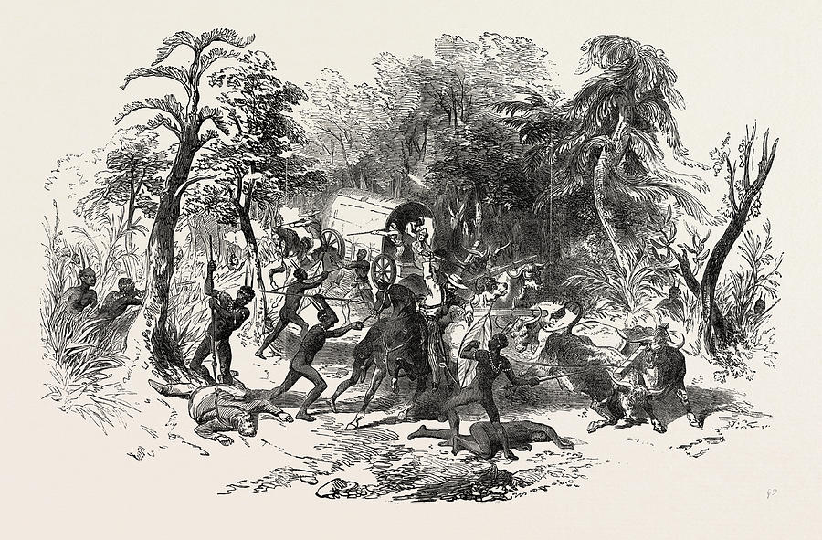 Attack On Colonists Waggon, By Kaffirs, South Africa Drawing by South ...