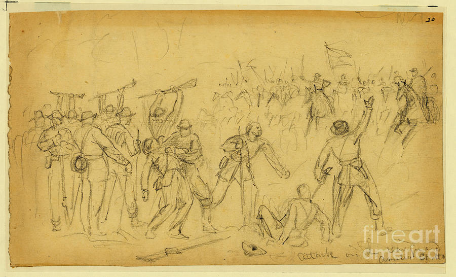 Attack On The Rear Guard. Amelia Ct. Ho. Drawing
