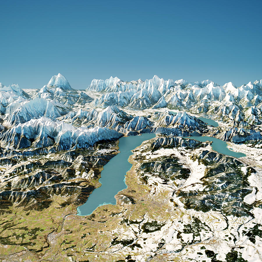 Attersee Austria 3D Render Topographic Map Winter View from North Photograph by FrankRamspott