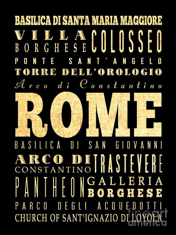 Typography Digital Art - Attraction and Famous Places of Rome Italy by Joy House Studio