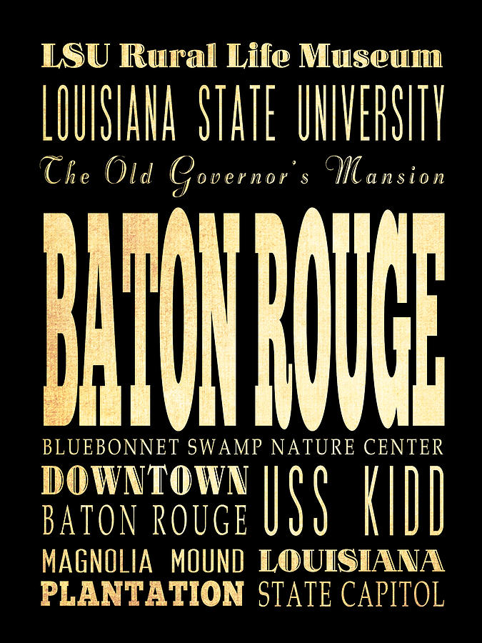Baton Rouge Digital Art - Attractions and Famous Places of Baton Rouge Louisiana by Joy House Studio