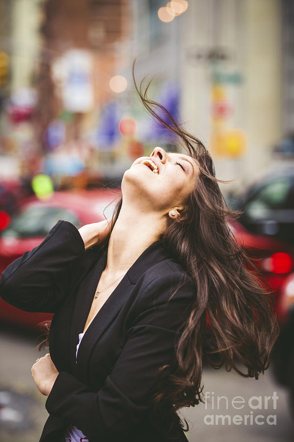 New York City Photograph - Attractive young female laughing by Miroslaw Oslizlo