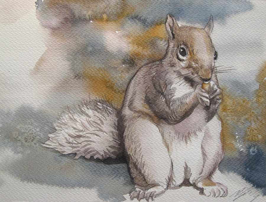 Atuumn Squirrel Painting by Alfred Ng