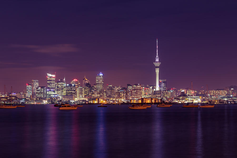 Auckland City at night Photograph by Nchant