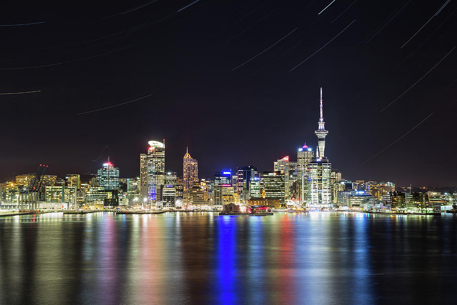 Auckland City Startrails Photograph by Mike Mackinven