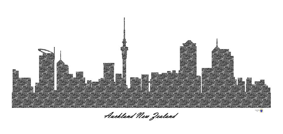 Auckland New Zealand 3D BW Stone Wall Skyline Digital Art by Gregory Murray
