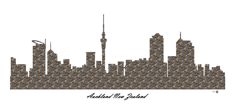 Auckland New Zealand 3D Stone Wall Skyline Digital Art by Gregory Murray