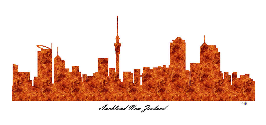 Auckland New Zealand Raging Fire Skyline Digital Art by Gregory Murray