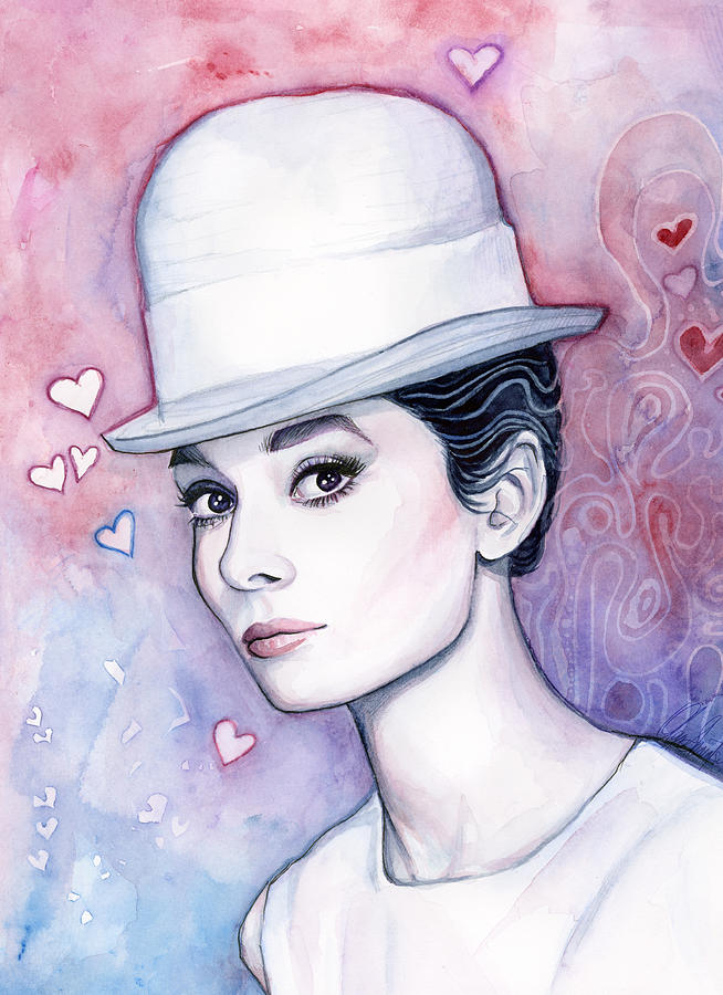 Audrey Hepburn Painting - Audrey Hepburn Fashion Watercolor by Olga Shvartsur
